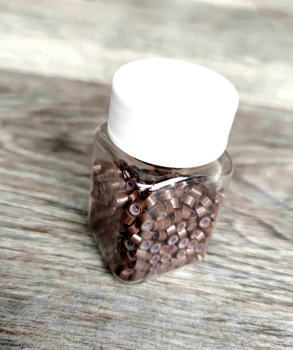 Microringen met siliconen voor extensions 500stuks - Bruin (diameter 4,5mm)