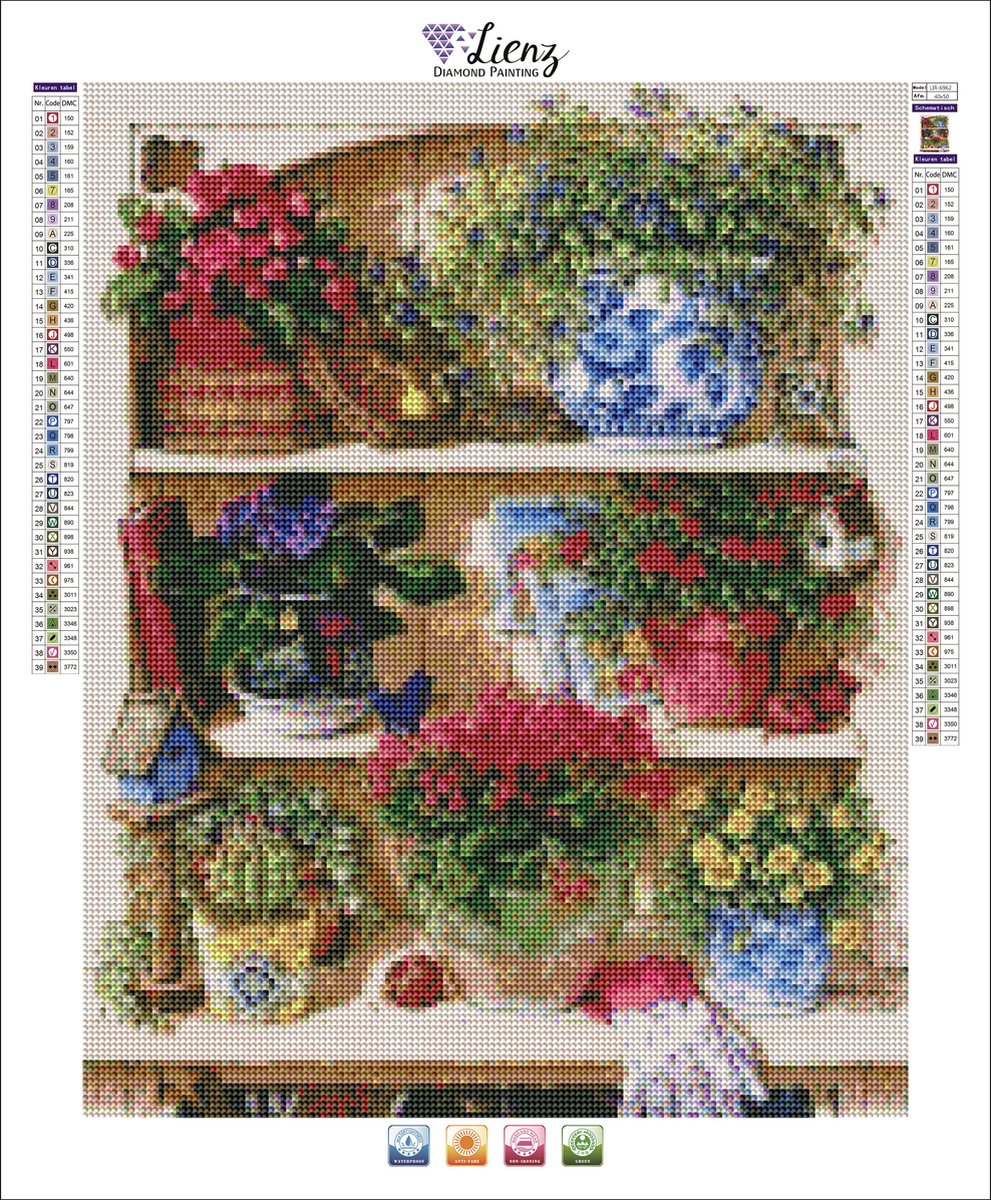 Lienz® Diamond Painting volwassenen 40x50cm – Rond – Bloemen – Potten – Volledig – Pakket Volwassenen — afbeelding 2