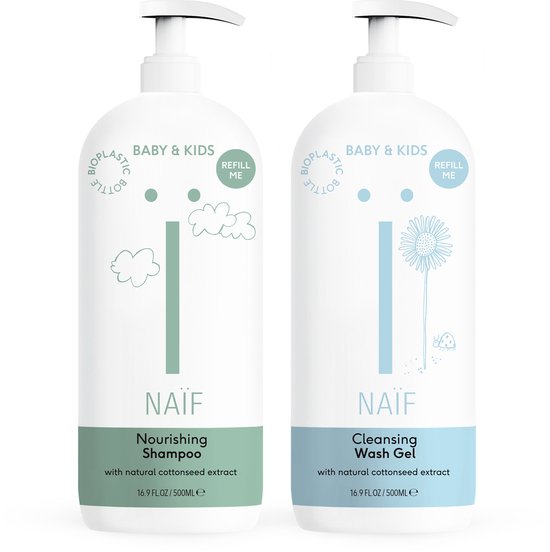Naïf - shampoo & wasgel voordeelset - xl pompfles - 2x500ml - baby's &...