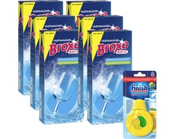 Broxo Matic Vaatwaszout 5 x 1kg |+ Finish Vaatwasverfrisser Citroen en Limoen | Voorkomt Kalkafzetting | Vaatwasser zout | Promo Verpakking