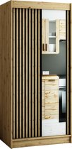 InspireMe - Kledingkast met 2 schuifdeuren, Loft-stijl, Kledingkast met planken (BxHxD): 100x200x62 - MELO II 100 met 2 lades Artisan Eik + Zwart