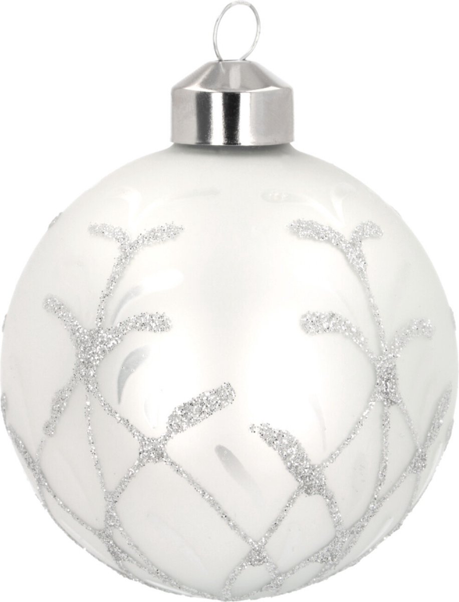 Oneiro's luxe Luxe glazen kerstbal mat zilver patroon van glitter en glans - 8cm - kerstbal - luxe verpakking – kerstcollectie – kerstdecoratie – kerstboomhanger – kerstversiering