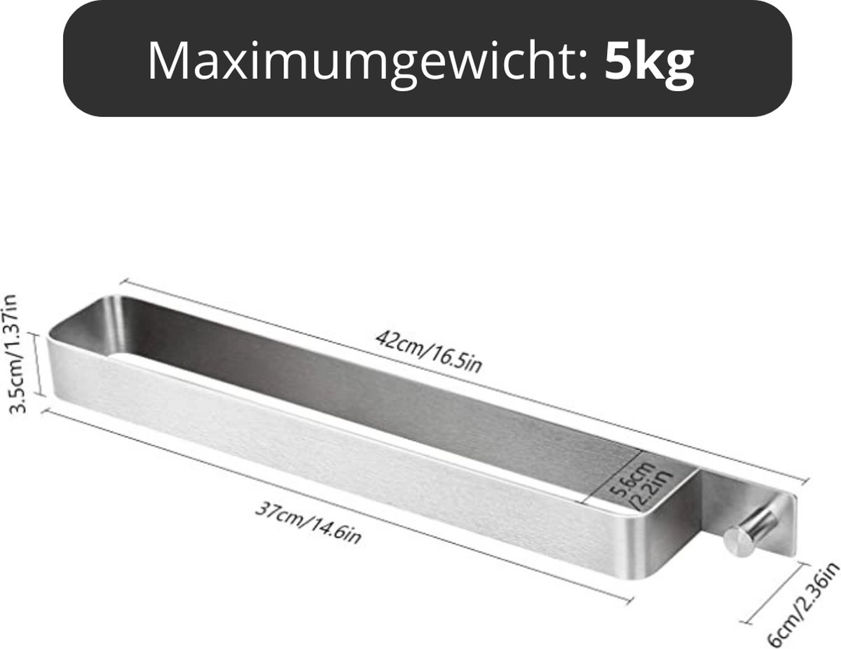OETAMS Handdoekhouder zonder boren, handdoekstang zelfklevende handdoekhouder, badkamer roestvrij staal, badhanddoekhouder, één arm, zwart, mat, 39 cm