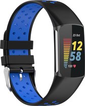 By Qubix - Geschikt voor Fitbit Charge 5 - Fitbit Charge 6 Sportbandje met gesp - Zwart - blauw - Tweekleurig - Maat: L - Smartwatch Band - Horlogeband - Polsband
