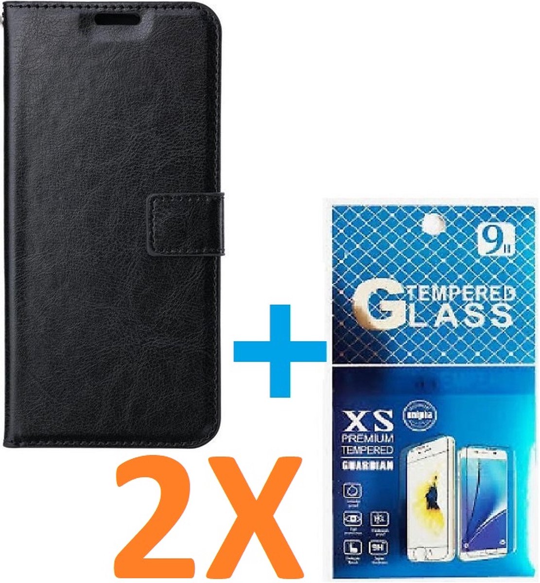 Portemonnee Book Case Hoesje + 2x Screenprotector Glas Geschikt voor: iPhone 14 Pro - zwart