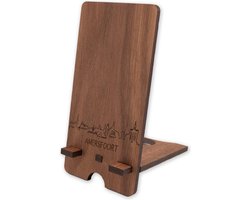 Skyline Telefoonhouder Amersfoort Notenhout - Smartphone Tablet Houder 7x15 cm - iPad / iPhone / Smartphone tafel standaard desktop - Thuis werken - Cadeau - WoodWideCities