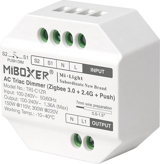 Mi-Light Mi-Boxer - (TRI-C1ZR) - AC Triac Dimmer (Zigbee 3.0 + 2.4G + Push)  - - Zigbee... | bol.com