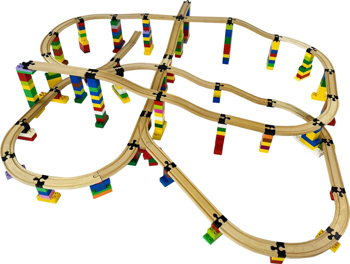 Toy2 Builder Set XL - 44 Brio Duplo Adapters - Treinbaanonderdelen - Houten Treinbaan - geschikt voor LEGO DUPLO©, HUBELINO, Bandits & Angels, BioBuddi, Hape, BRIO©, IKEA — afbeelding 2