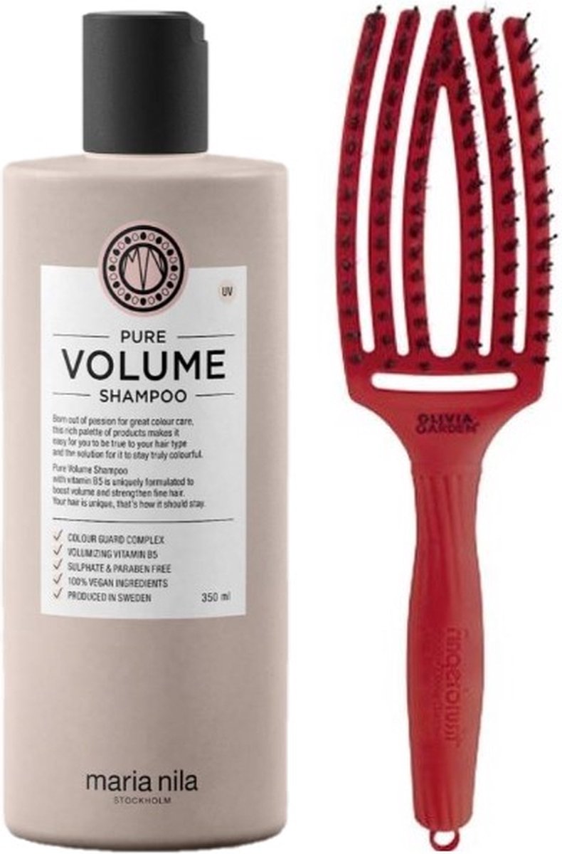 Maria Nila Pure Volume Shampoo & Olivia Garden Fingerbrush Autumn Red Set