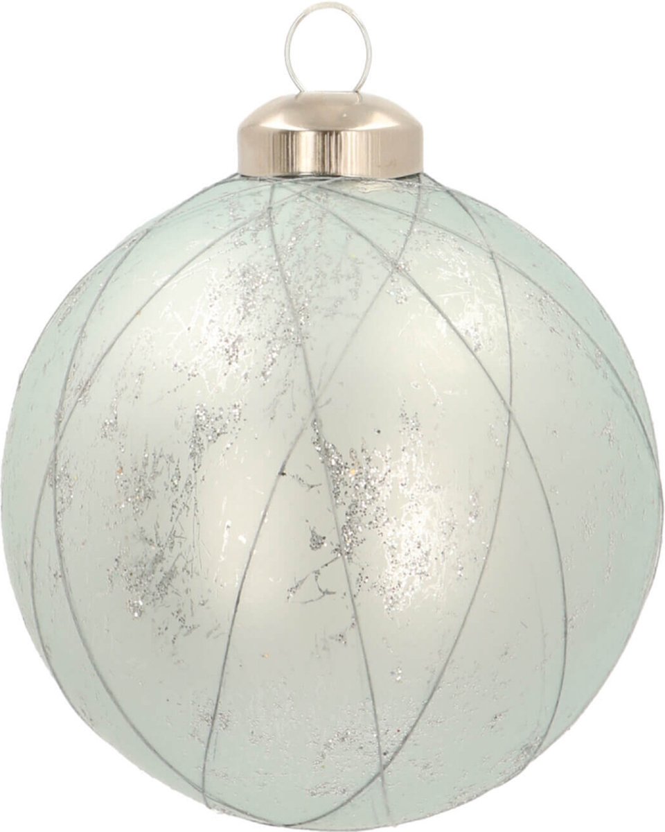 Oneiro's luxe Glazen kerstbal met lijnen mat groen 8 cm - kerstbal - luxe verpakking – kerstcollectie – kerstdecoratie – kerstboomhanger – kerstversiering