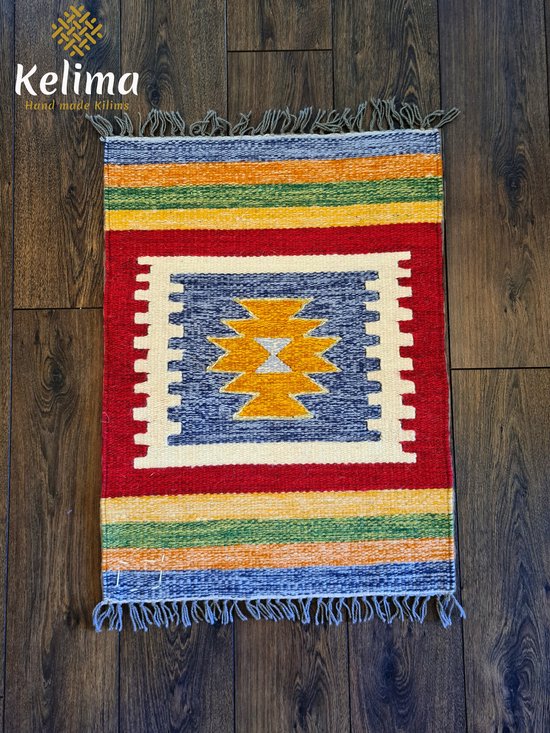 Handgemaakt Kelim vloerkleed 60 cm x 80 cm - Klassieke Wol tapijt Kilim Uit Egypte - Handgeweven Loper tapijt - Keukenmat - Tafelkleed