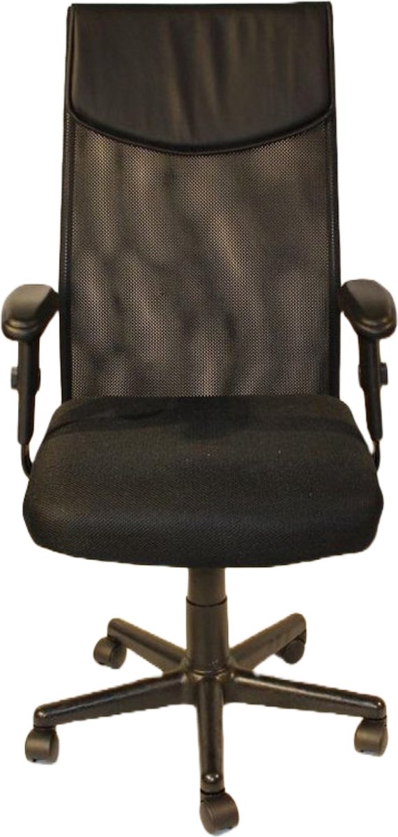 Bureaustoel - Kantoorstoel met Wieltjes - Hoge Rug - Verstelbare Armsteunen - Netbekleding - Kunstleder - Zwart