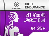 LUXWALLET® XC U3 - 64 GB Micro SD Kaart - TF Klasse 10 - High Endurance - Snelle Gegevensoverdracht - Paars