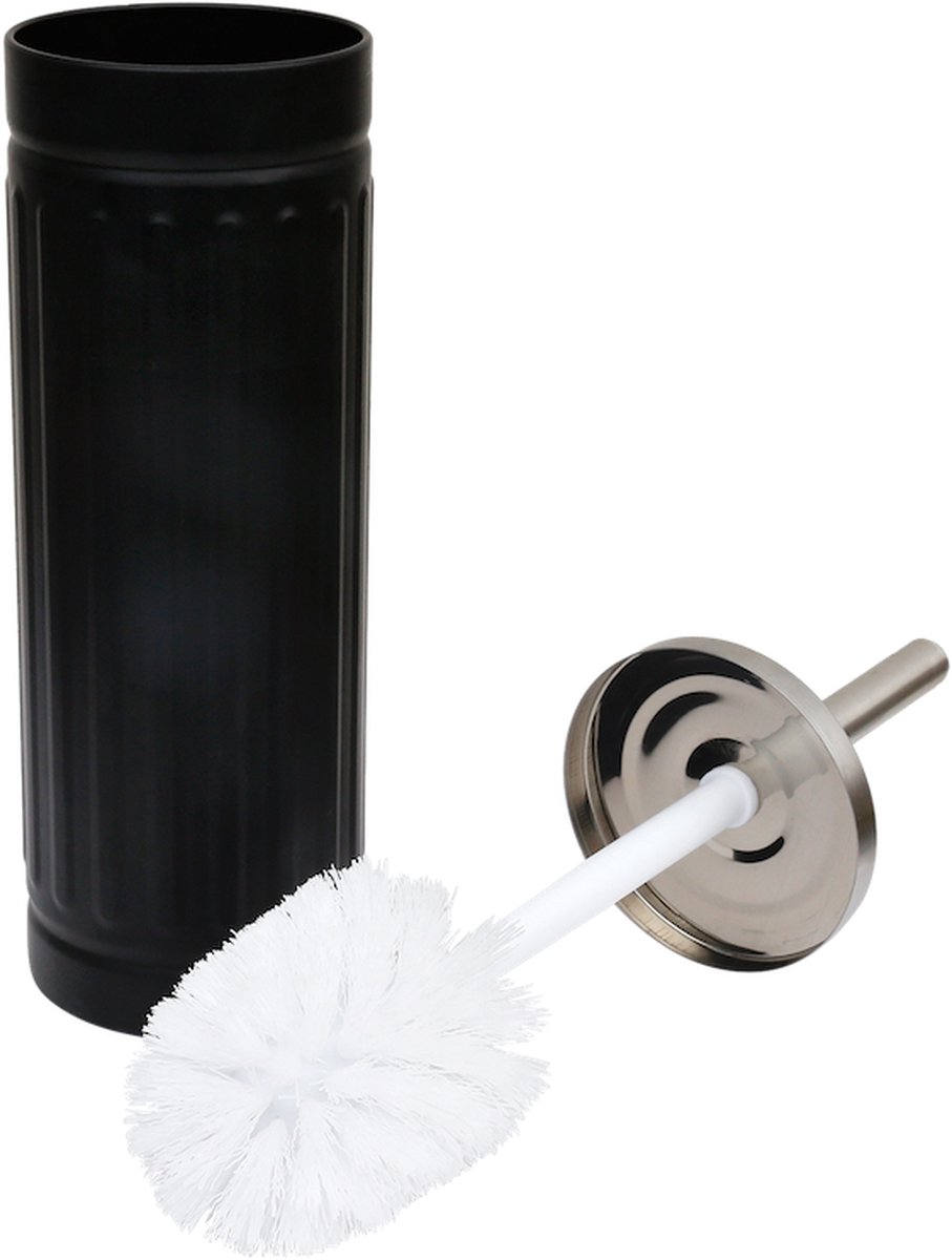 Toiletborstel met Houder - WC Borstel - 35,5 CM - Mat Zwart - 2-delig -Vrijstaand - RVS
