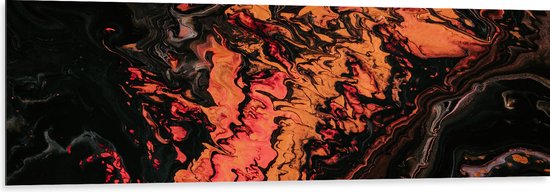 WallClassics - Dibond - Rood/oranje/Zwarte Verf - 150x50 cm Foto op Aluminium (Wanddecoratie van metaal)