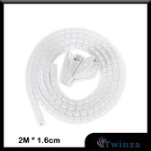 |Twinza®| Spiraal Kabelslang - Kabel Management Organizer Slang - Op Maat Te Knippen - Spiraalslang Met Rijgtool - 16mm 2M - Wit