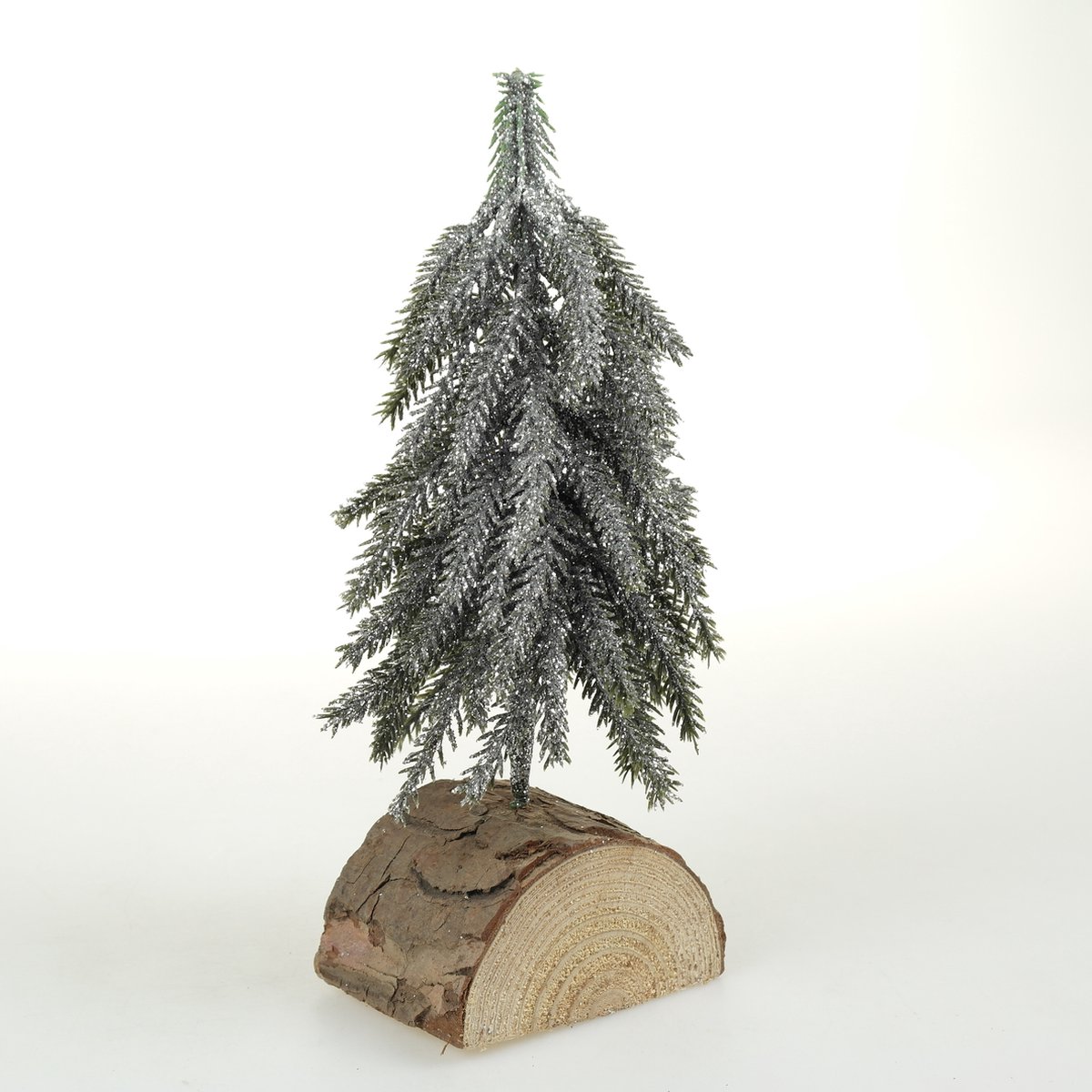 Kerstboompje op houtblok bedekt met glitters - 23 CM – Mini Kerstboom zonder verlichting - Kerst - Decoratie