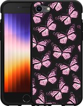 iPhone SE 2020 Hoesje Zwart Roze Vlinders - Designed by Cazy