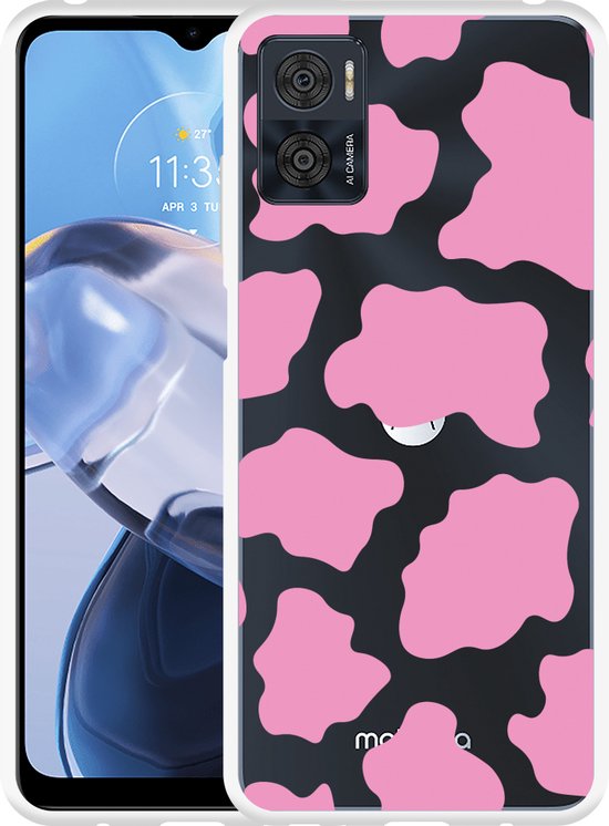 Coque en Cuir pour Motorola Moto E22i/E22 4G avec Protection 360° et Béquille Chat