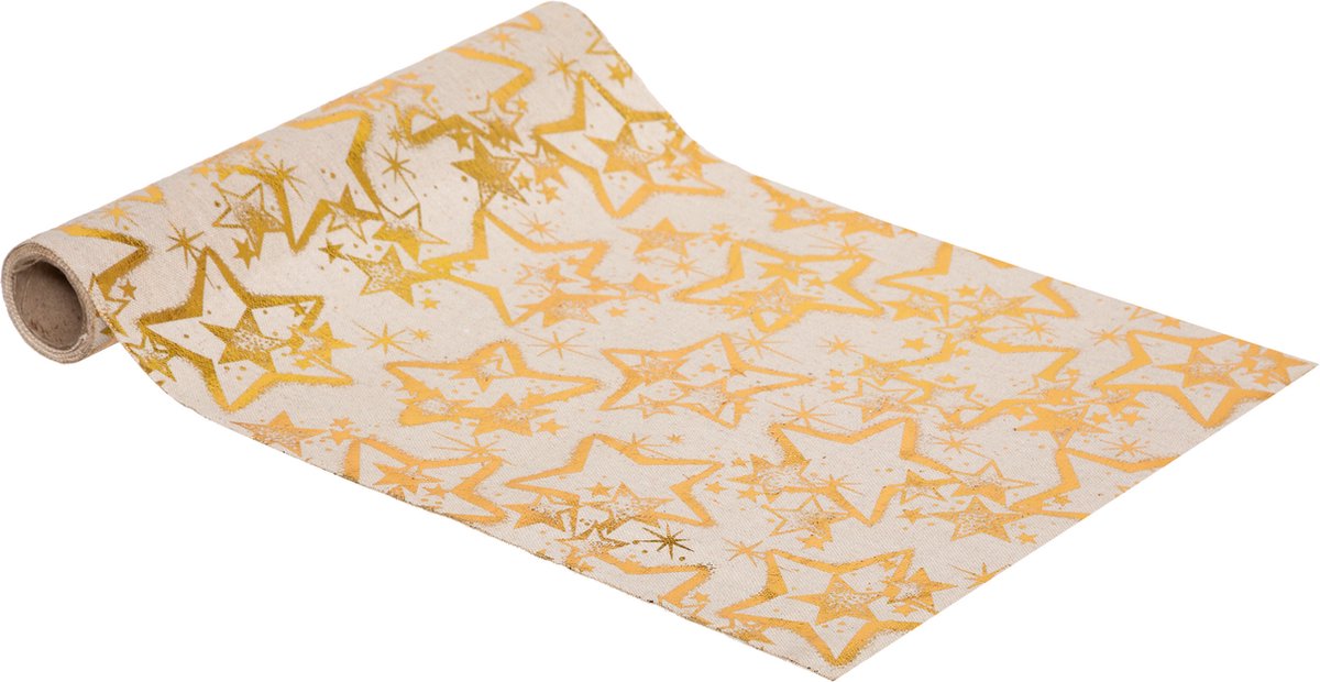 Atmosphera - Kerst thema diner tafelloper - goud/beige - 28 x 300 cm