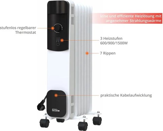 Olieradiator 1500 watt met thermostaat - elektrische verwarming -