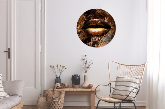 WallCircle - Wall Circle - Wall Circle Indoor - Or - Lèvres - Luxe - 60x60 cm - Décoration murale - Peintures Ronds