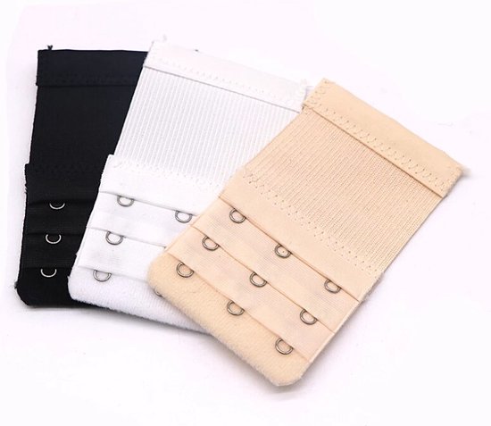 Yolev 3 stuks BH-verlengstukken voor dames, 2 haken, 3 rijen, rekbare beha- verlengband, elastische beha-band, Lichte huid, One size
