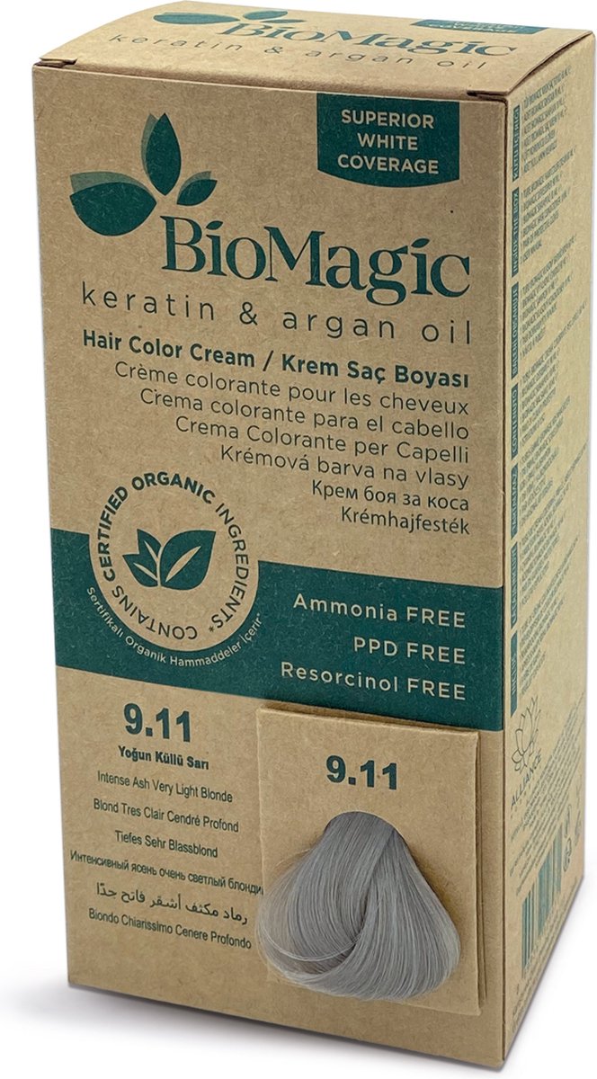 Natuurlijke haarverf KIT met Biologische Ingrediënten ook verkrijgbaar in Apotheken - INTENSE AS ZEER LICHT BLOND 9/11 BioMagic