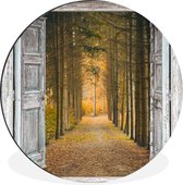WallCircle - Wandcirkel - Muurcirkel - Bos - Herfst - Doorkijk - Aluminium - Dibond - ⌀ 90 cm - Binnen en Buiten