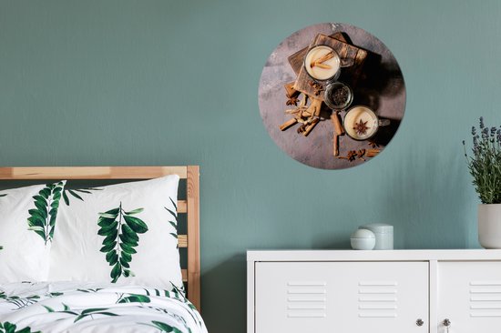 WallCircle - Wall Circle - Wall Circle - Thé Vrac - Lait - Cannelle - Aluminium - Dibond - 60x60 cm - Intérieur et Extérieur