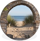 WallCircle - Wandcirkel - Muurcirkel - Doorkijk - Strand - Duin - Planten - Aluminium - Dibond - ⌀ 30 cm - Binnen en Buiten