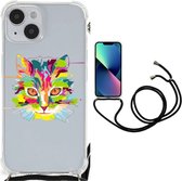 Silicone Case Geschikt voor iPhone 14 Plus Smartphone hoesje met doorzichtige rand Cat Color
