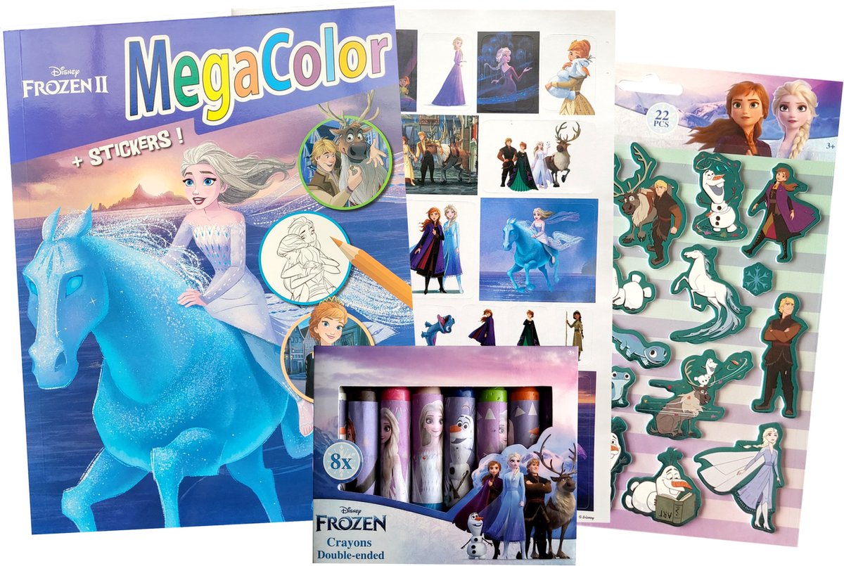 Disney Frozen - Kleurboek - prinsessen - 130 kleurplaten - met 8 waskrijtjes - 25 stickers - 22 foamstickers - Megacolor - knutselen - cadeau - kerst - kado
