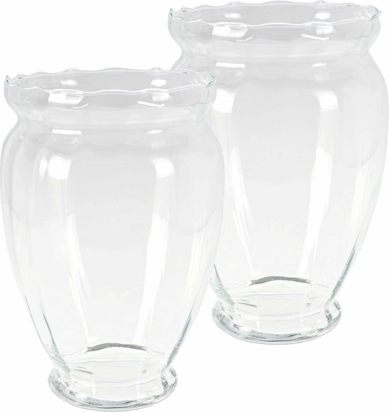 HS Collection - Bloemen vaas - 2x stuks - glas - transparant - H35 cm