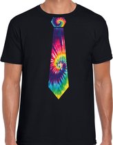 Bellatio Decorations hippie t-shirt voor heren - tie dye stropdas - jaren 60 themafeest S