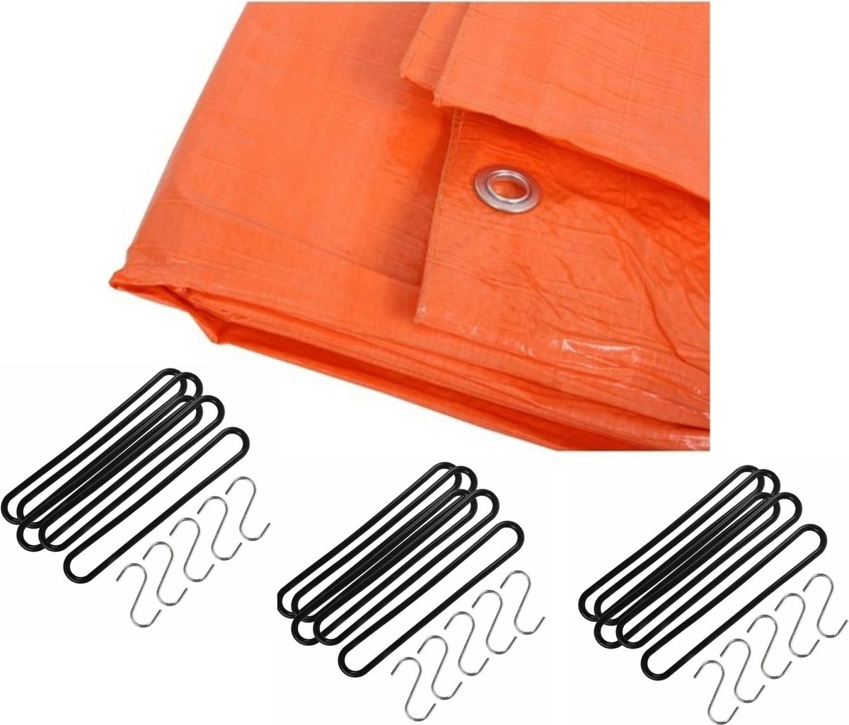 FX Tools - Afdekzeil oranje 4 x 5 meter met 15x spanrubbers en S-haken