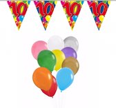 Folat - Verjaardag 10 jaar feest thema set 50x ballonnen en 2x leeftijd print vlaggenlijnen