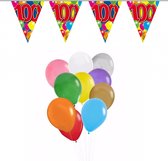 Folat - Verjaardag 100 jaar feest thema set 50x ballonnen en 2x leeftijd print vlaggenlijnen