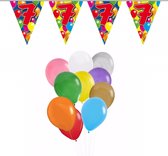 Folat - Verjaardag 7 jaar feest thema set 50x ballonnen en 2x leeftijd print vlaggenlijnen