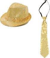 Faram Party verkleed hoedje en stropdas - Goud glitters - Verkleedkleding