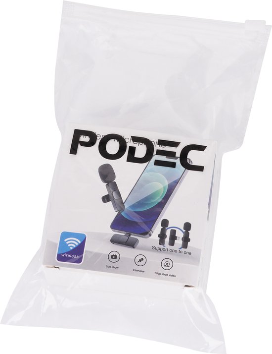 Podec Draadloze Microfoon Dasspeld Microfoonset Geschikt voor Iphone en USB C - Podec