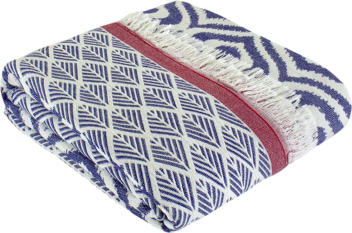 Trimita Asude plaid - 100% Turks katoen - 135x170 cm - blauw/rood