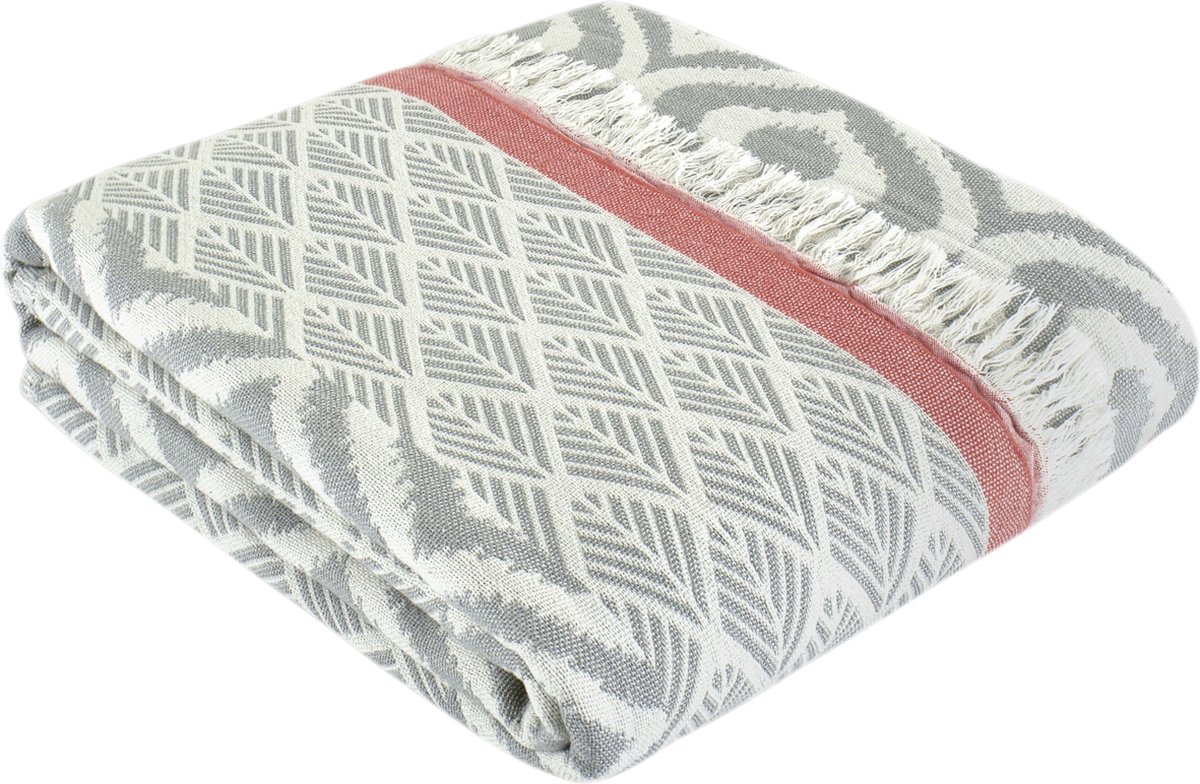 Trimita Asude plaid - 100% Turks katoen - 135x170 cm - grijs/oranje