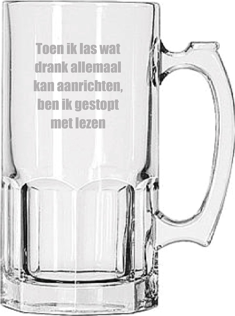 Bierpul gegraveerd - 1ltr - Toen ik las wat drank allemaal kan aanrichten ben ik gestopt met lezen