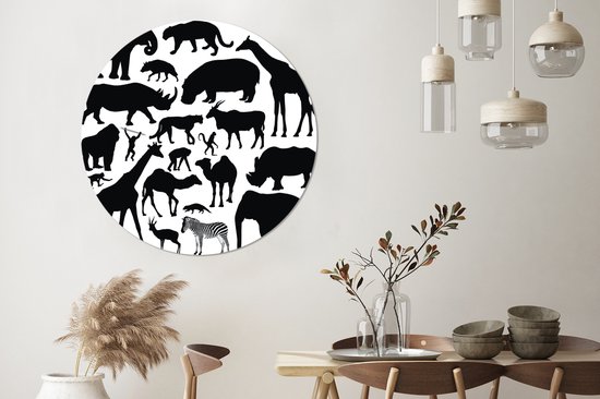 Une illustration en silhouette des Big Five et d'autres animaux Assiette en plastique cercle mural Ø 150 cm XXL / Groot format!