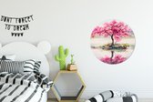 Muurcirkel - Bloesemboom - Sakura - Olieverf - Water - Natuur - Ronde wanddecoratie - Muurdecoratie - ⌀ 60 cm - Wandcirkel - Muurcirkel binnen