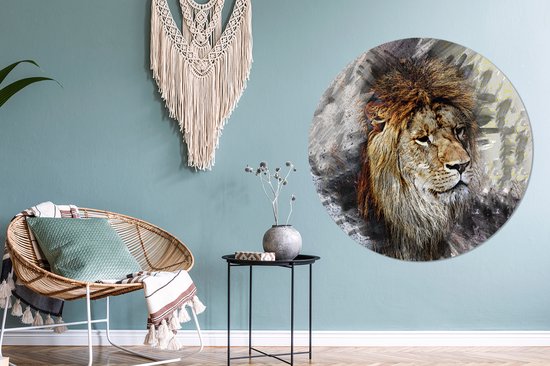 WallCircle® Wandcirkel 120x120 cm - Muurcirkel Leeuw - Patronen - Kleuren - Muurdecoratie woonkamer - Wanddecoratie slaapkamer - Kamer decoratie accessoires - Ronde schilderijen XXL