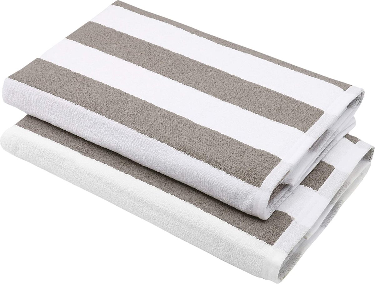 ZOLLNER set van 2 badhanddoeken, 70x180 cm, grijze witte strepen