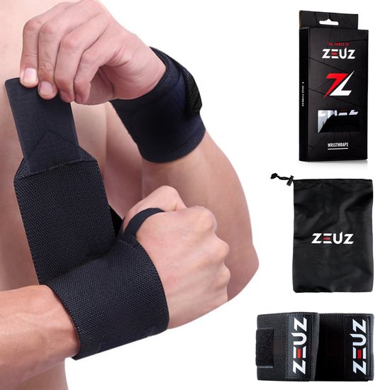 ZEUZ 2 Pièces Bande de Poignet pour Fitness & CrossFit - Wrist wraps – Entraînement en Force – Attelle de Poignet – Noir