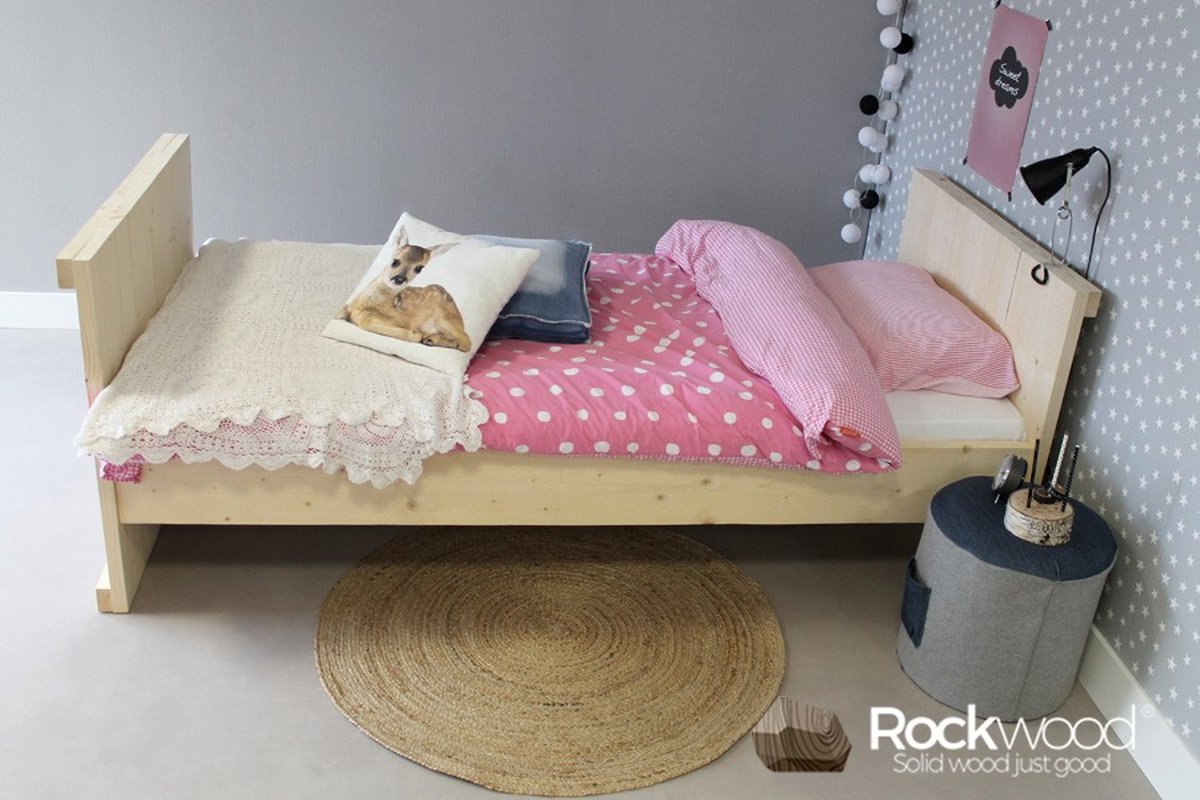 Rockwood® Kinderbed Daan inclusief montage met lattenbodem en 1 combi opberglade grey wash Naturel